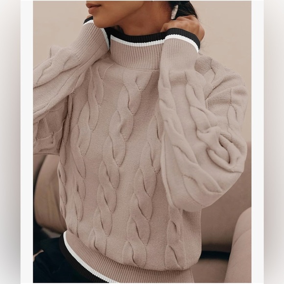 NWT Women's Casual Long Sleeve Mock Neck Cable Knit Contrast Color Sweater XL - Picture 3 of 6